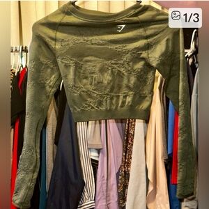 Gymshark Green Textured Long Sleeve Crop Top